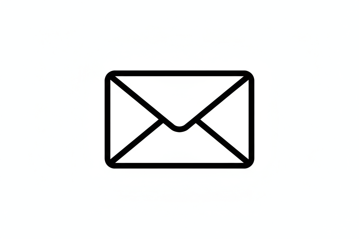 Icono de un sobre como de una carta para dirigir a las personas al correo, borde negro, fondo transparente